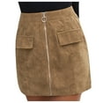 thumbnail image 2 of Fesfesfes Women Skirt Solid Color Zip Skirt Corduroy Short A-line Skirt Clearance Under $10, 2 of 8