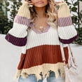 thumbnail image 2 of Mode des Femmes Bloc de Couleur Pull Manches Longues Creux Pompons en Détresse Pull, 2 of 4
