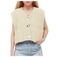 thumbnail image 2 of Women's Sweater Vests Women's Sleeveless Knit Cardigan Vest Solid Color Pocket Button Front Short Length Style, 2 of 7
