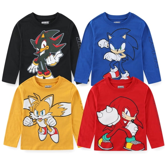 SEGA Sonic the Hedgehog Long Sleeve Shirt (Boys), 4 Pack, Sizes 4-12