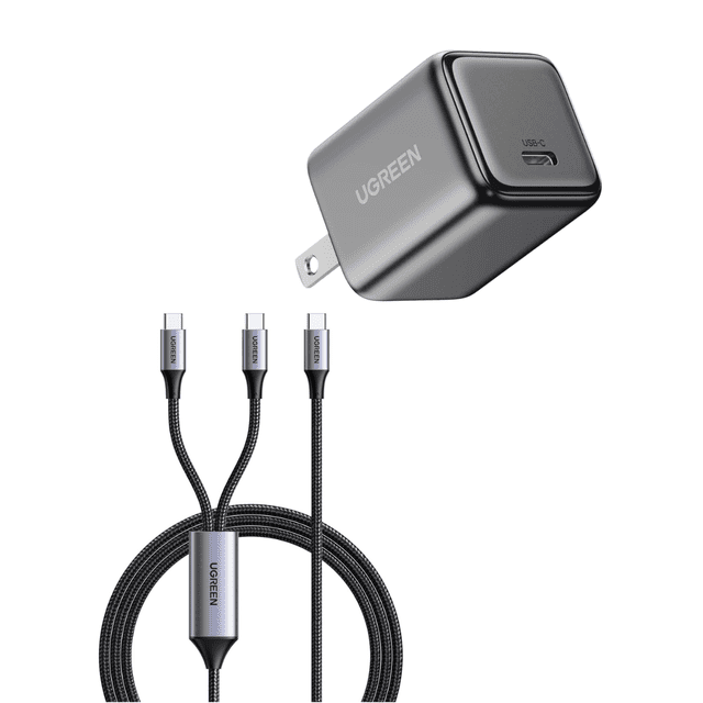 Combo Cargador Ugreen GAN II 20W con Cable 2 en 1 USB-C 1.5m