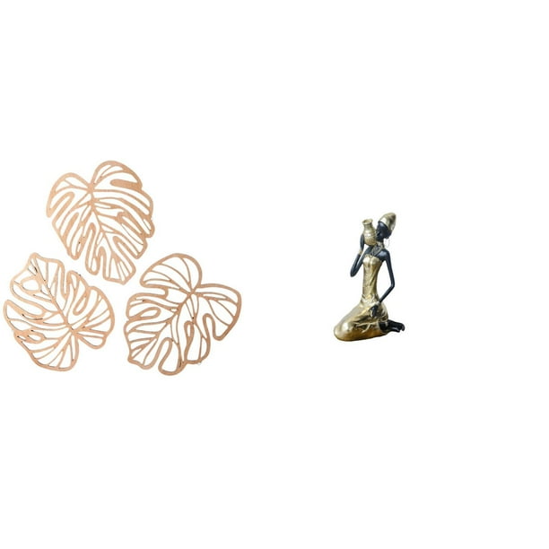 Placa de pared con hojas de palma,Decoración de pared de madera con hojas de palma,Adorno de madera para pared con decoración tropical de la jungla,Estatua de dama,Estatua de mujer tribal