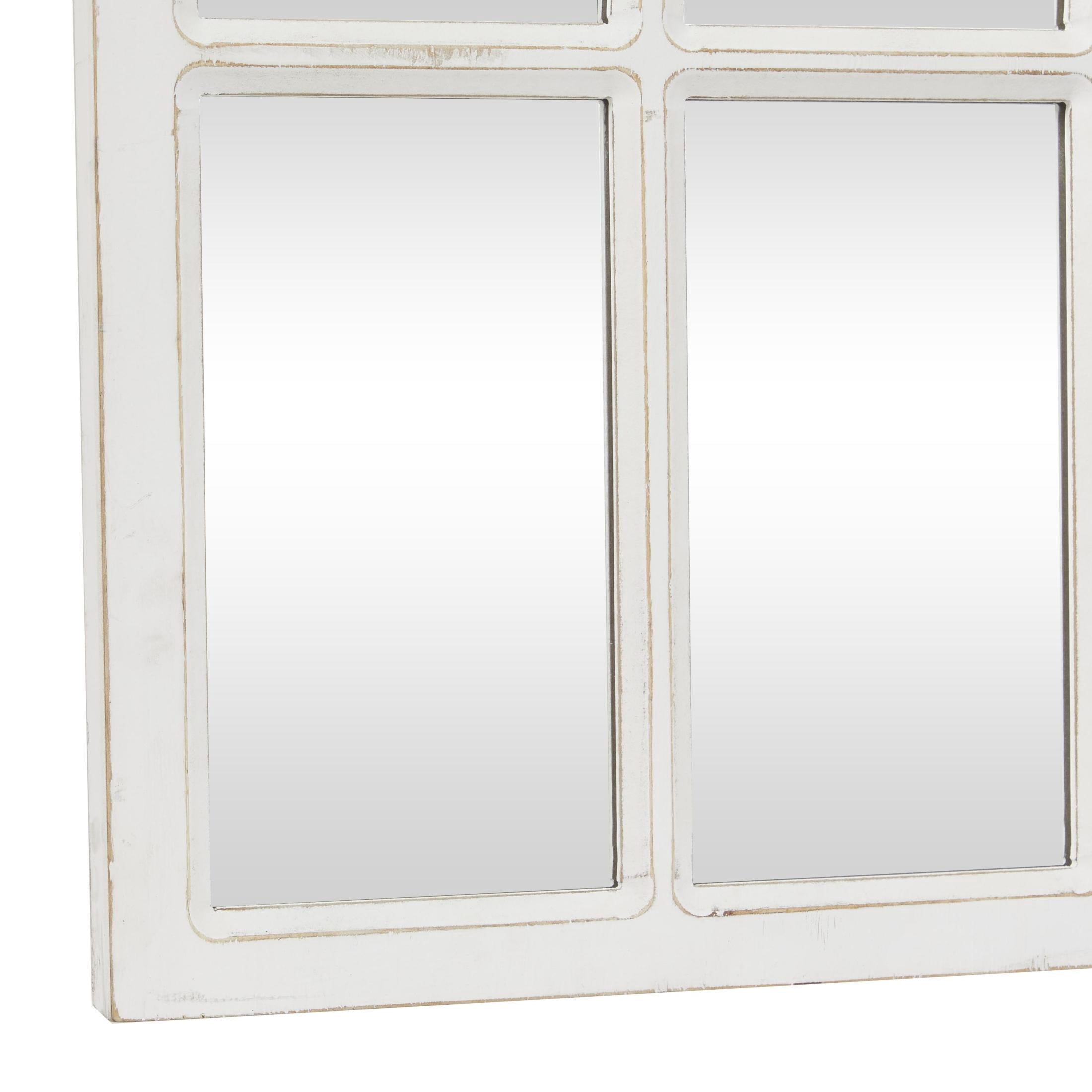 DecMode 22" x 48" White Window Pane Inspired Wall Mirror