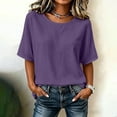 thumbnail image 4 of Zysthvn 3/4 Sleeve Womens Tops Summer Cotton Casual Womens T Shirt Breathable Crew Neck Solid Loose Fit, 4 of 5