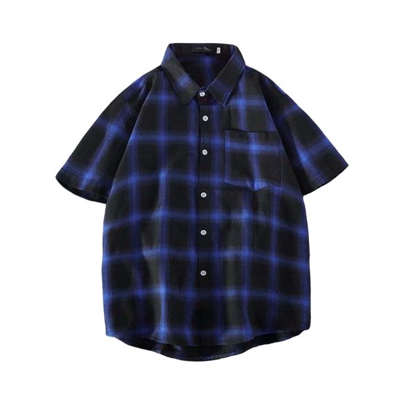 Plaid Shirts for Men Short Sleeve, Casual Tops Button Down Shirt, Blue