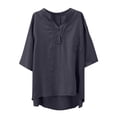 thumbnail image 4 of Guluxicc V Neck T Shirts for Women 3/4 Sleeve Solid Color Drawstring Neck Loose Fit Casual Oversized Womens Tee Shirts Cozy Tops, 4 of 8