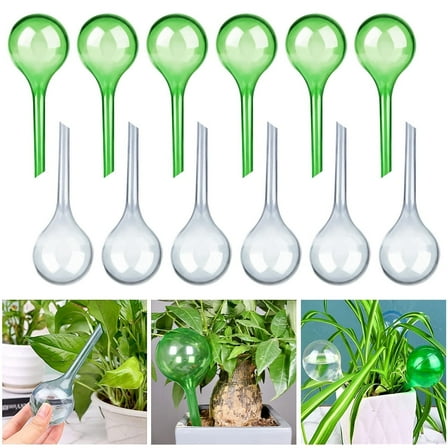 TiokMc Plant Watering Globes, 12 Pack Automatic Self Watering Bulbs for Indoor and Outdoor Plants, Durable Hand-Blown PVC Water Globes for Potted, Hanging, and Garden Plants (White & Green)