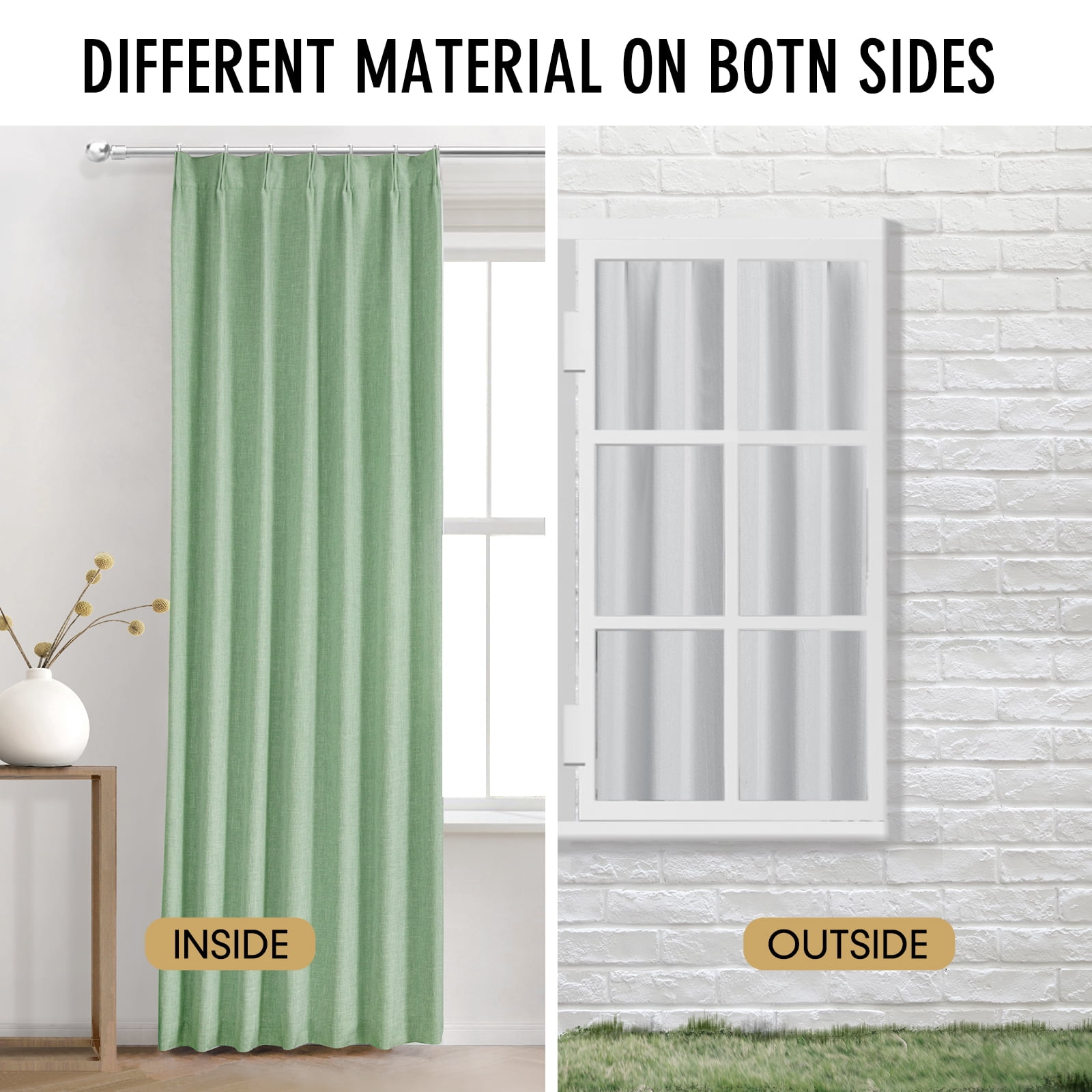 Nalqet Linen Pinch Pleated Full Blackout Curtains for Bedroom - 2 Pages Black Out Grass Green Curtains 102 Inch Long 2 Panel for Living Room Darkening Thermal Window Curtain Drapes with 16pc Hooks