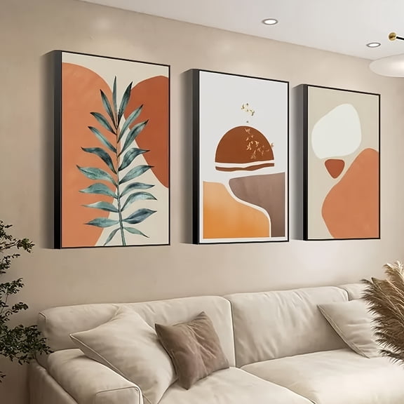 (Canvas Poster Unframes) 3pcs Orange abstract wall decor minimalist large canvas wall art for living room, bedroom, office art, frameless