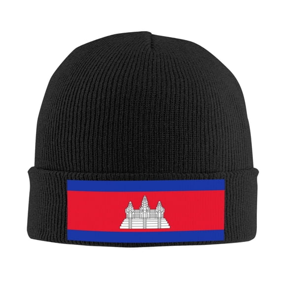 Cambodian Flag Beanie Hat Knit Hat Skull Cap for Men Women Winter Hat Black