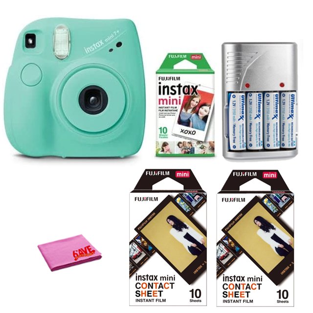 Cámara Instantánea FUJIFILM Instax Mini 7+ Seafoam Green Bundle con 10 Películas y Baterías Recargables