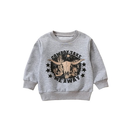 

Jkerther Baby Boys Sweatshirt Long Sleeve Crew Neck Bull Head Letters Print Casual Pullover Tops