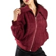 thumbnail image 3 of Jess by Meiko Women's Jackets Long Sleeve Oversized Collar Front Pockets Zipper Plush Bomber Jacket M Burgundy, 3 of 7