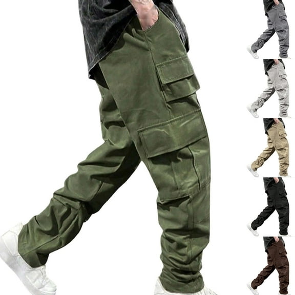 Men's Cargo Pants Multi Pocket Workwear Casual Joggers, Straight Leg Elastic Waist Drawstring, Lightweight Breathable Quick Dry, for Hiking Streetwear Daily Work, | AKLJWH,Army Green L