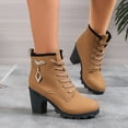 thumbnail image 6 of Leozcaa Women's Ankle Boots Lace Up Ankle Bootie with Chunky Block Heel Platform Round Toe Short Shoes, 6 of 9