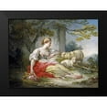 thumbnail image 2 of Fragonard, Jean Honore 18x15 Black Modern Framed Museum Art Print Titled - Shepherdess Seated with Sheep and a Basket of Flowers Near a Ruin in a Wooded Landscape, 2 of 5