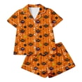 thumbnail image 4 of Womens Outfits Halloween Pumpkin Lapel Short Sleeve Buttoned Pocketed Lightweight Top And Shorts 2 Piece At Home Wear Women's Clothing Sets L, 4 of 4