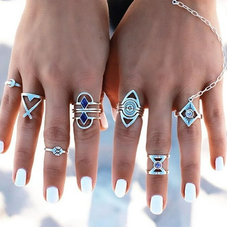 Qepwscx The Ring Fashion Rings 8Pc Ladies Vintage Silver Stack Ring Above Knuckle Combination Ring Set