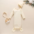 thumbnail image 5 of Toddler Baby Sleep Sack Set, Infant Solid Color Long Sleeve O-neck Sleeping Pocket + Elastic Hat for Spring, Fall, 5 of 5