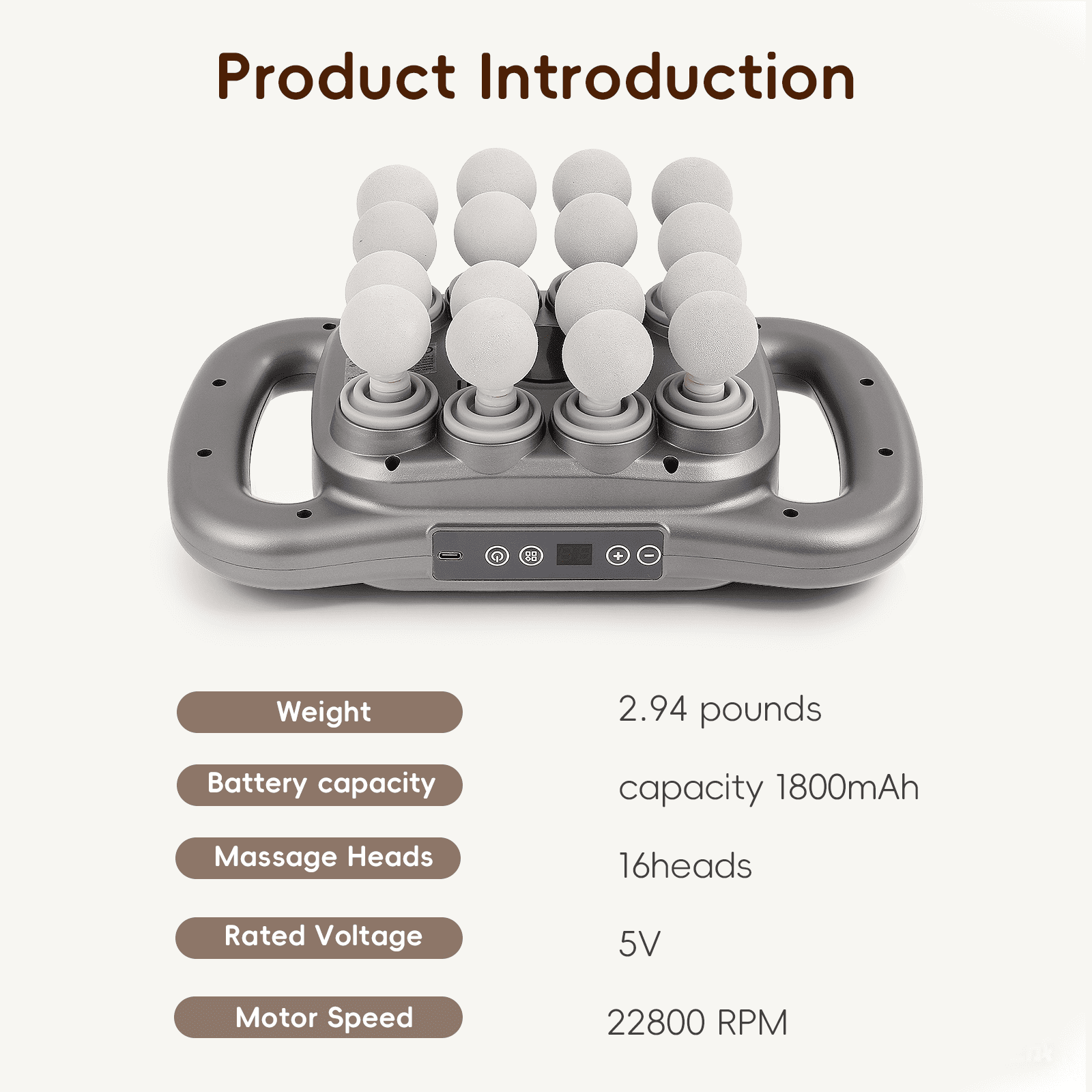 16 Head Massage Gun Deep Tissue Percussion Massager - Electric Handheld Back Massager for Pain Relief 9 Modes 9 Intensities Full Body Muscle Relaxation Tool