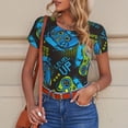 thumbnail image 6 of KLL Women 's Crew Neck Bodysuit Jumpsuits Play Game Print Short onesies Stretch T Shirts, 6 of 7