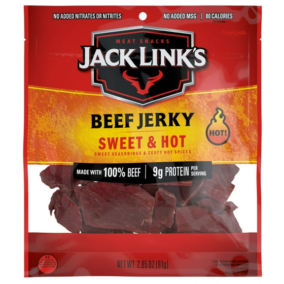 Jack Link’s Beef Jerky, Sweet & Hot, 100% Beef, 9g of Protein per Serving, 2.85 oz Bag