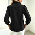 thumbnail image 5 of TGSLY Women's Ruffle Trim High Collar Denim Jacket Lightweight Button Down Puff Long Sleeve Tops Dressy Casual Solid Color Trucker Coat XXL, 5 of 10