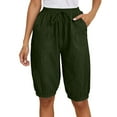 thumbnail image 1 of Pantalones capri casuales de mujer con cintura elástica lisa - Pantalones de poliéster de cintura alta con bolsillos grandes, S-XXL, 1 of 6