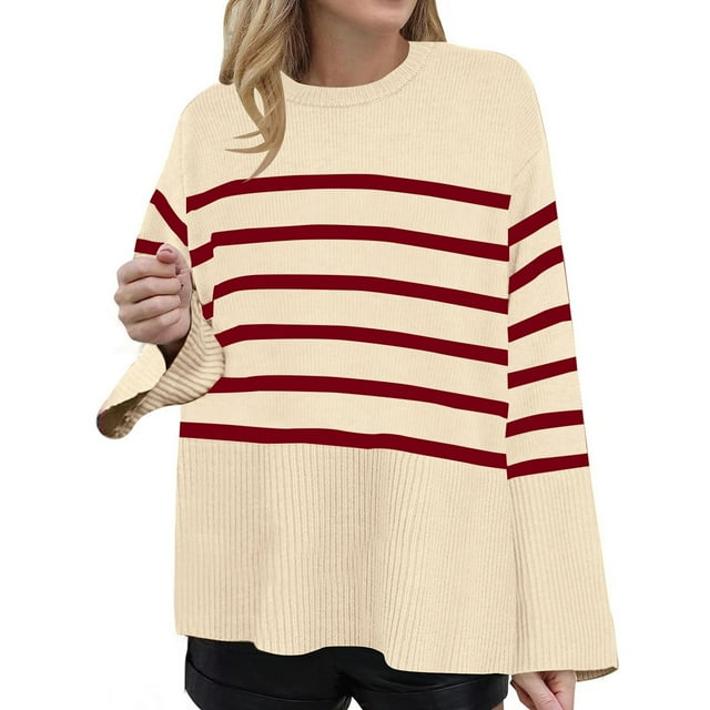 Gibobby Suéter Navideño Mujer Suéter casual suelto con cuello Rojoondo y para mujer, holgado a la moda, atlético y Y2K (Beige, M)