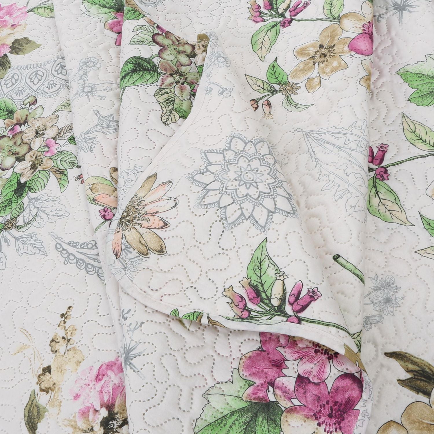 Marina Decoration Rich Printed Embossed Pinsonic Coverlet Bedset Ultra Soft Bedding Summer Quilt Set with Shams, Violet Floral Mandala Pattern