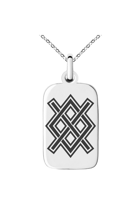 Stainless Steel Gungnir Rune Viking Norse Engraved Small Rectangle Dog Tag Charm Pendant Necklace