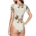 thumbnail image 4 of Daiia Brown Cat Cartoon print Women's Crew Neck Short Sleeve Bodysuit Fashion Tops Fit Casual Basic Extender Bodysuit-XX-Large, 4 of 9