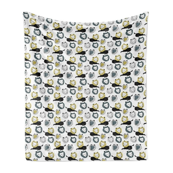 Lion Soft Flannel Fleece Throw Blanket, Animal Drawn by Hand, Cozy Plush for Indoor and Outdoor Use, 50" x 70", White Multicolor, by Ambesonne