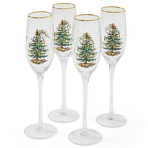 Spode Christmas Tree Gold 8.5oz Champagne Flutes (Set of 4) - Gold Rimmed Glasses, Festive Holiday Drinkware for Christmas Dinner, Wedding Gifts - Classic Holiday Glassware for Wine & Minosas