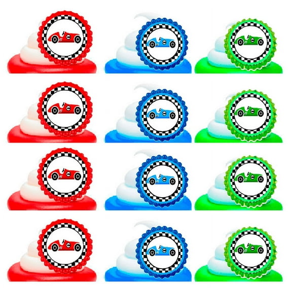 Race Car Easy Toppers Cupcake Decoration Rings -24pk