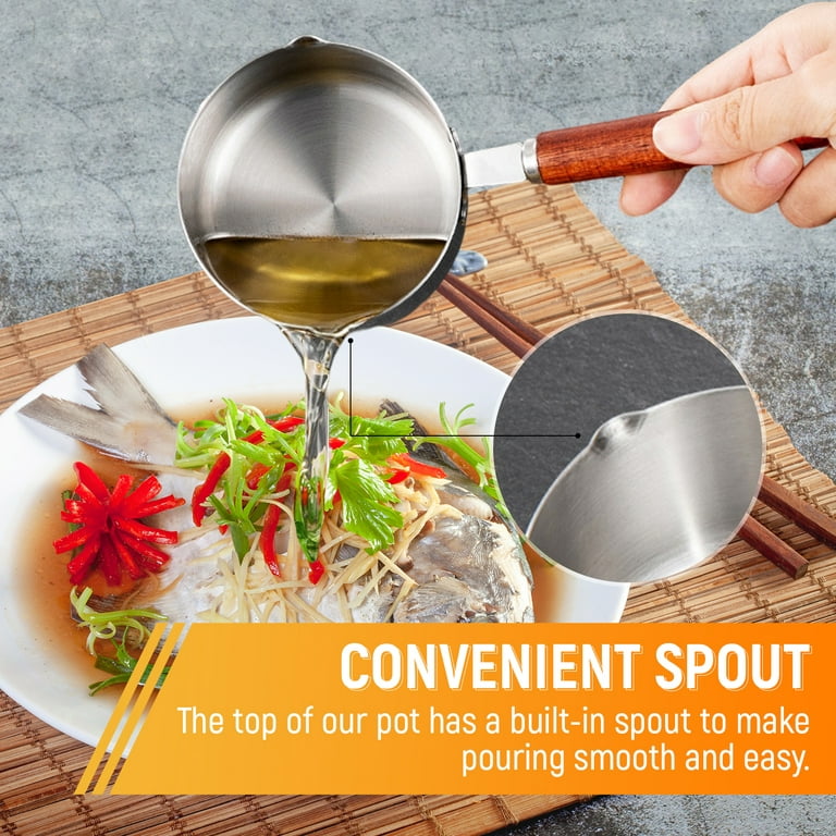 Sauce Pan with Glass Lid Wooden Handle Nonstick Aluminum Small Pot Noodles  Pot for Egg Cooking Baby Food Dual Pour Spout