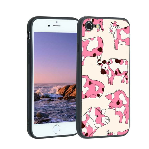 Compatible with iPhone 8 Phone Case, Cow-Print-Abstract-Art-Black-White-Pink-Cute33 Case Men Women, Flexible Silicone Shockproof Case for iPhone 8