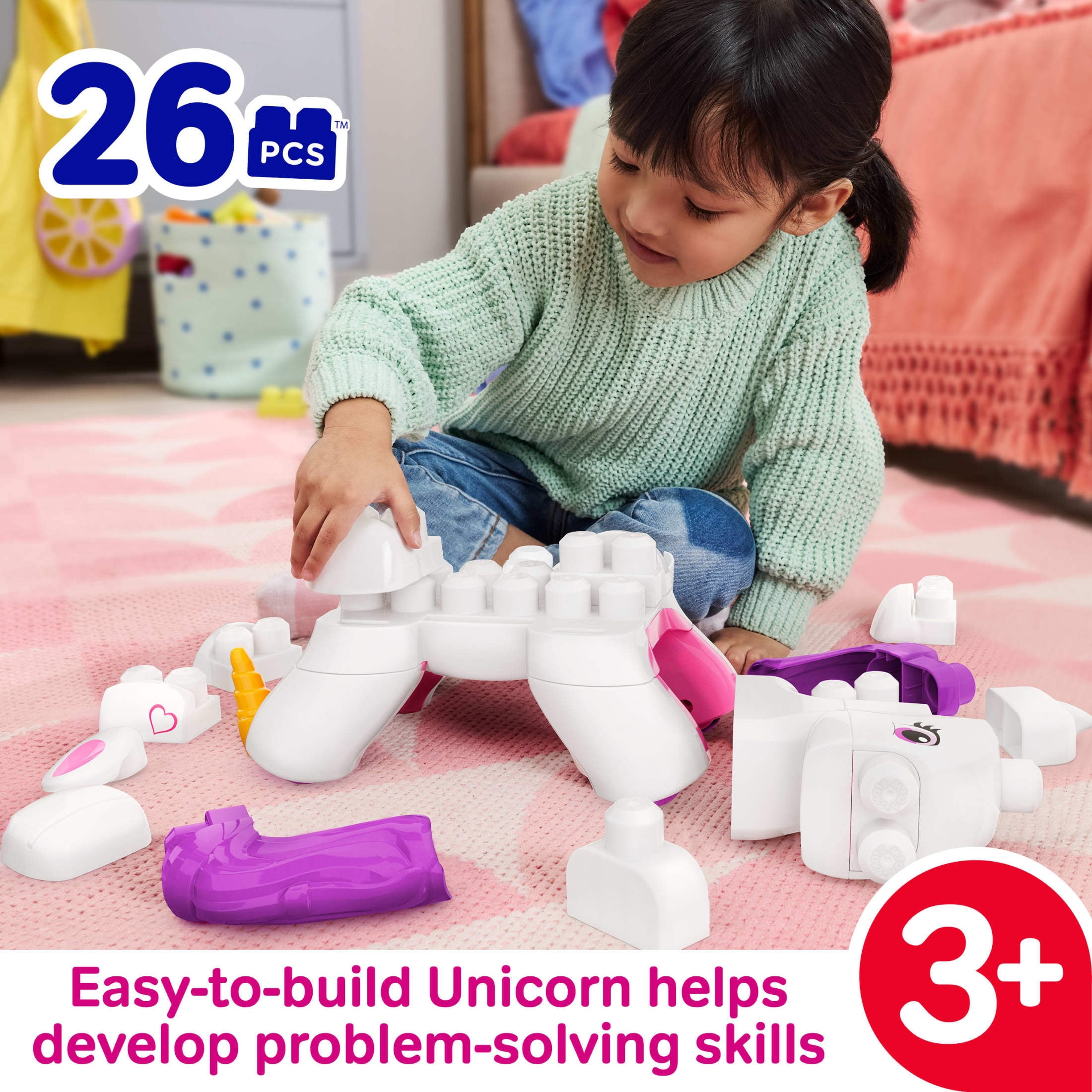 MEGA BLOKS Build & Enchant Unicorn, Pegasus, Puppy Toy Block Set (26 Pieces) for Toddlers and Kids