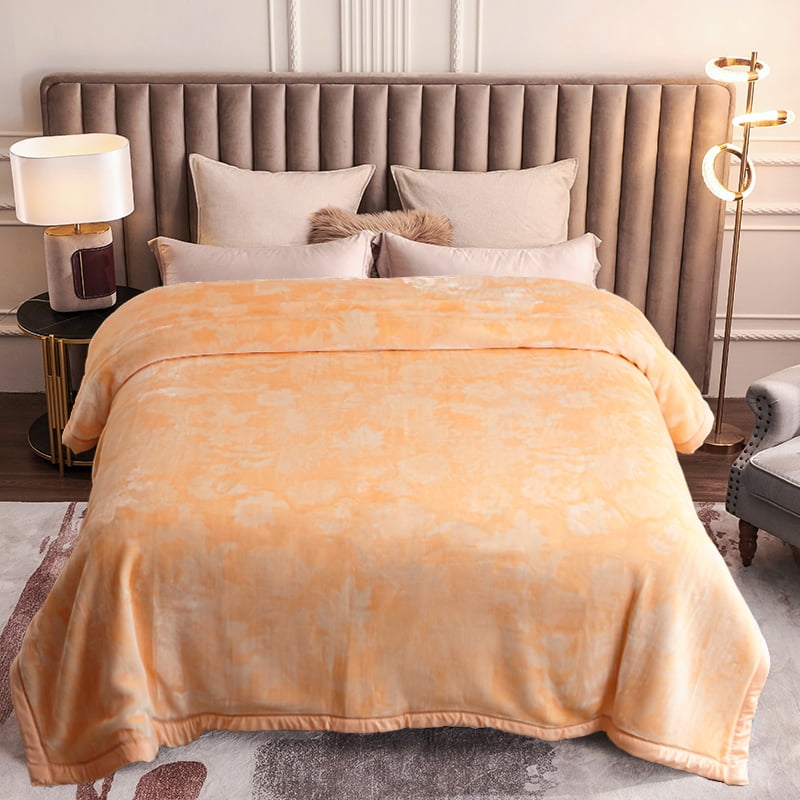 Heavy Thick Fleece Blanket King Size, 10.5lbs,2 Ply A & B Pattern Silky Soft Warm Reversible Raschel Winter Blanket, Minky Soft Plush Blanket for Sofa Bed, 87"x94", Beige Floral