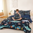 thumbnail image 3 of Feelyou Undersea Shark Octopus Coral Bedding Comforter Set for Kids Boys Girls, Cartoon Marine Animal Queen Bedding Sets, Navy, Blue Reversible, 7pcs, 3 of 7