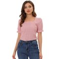 thumbnail image 1 of INSPIRE CHIC Blouse à Manches Courtes à Carreaux pour Femmes Col Carré Rouge G, 1 of 5