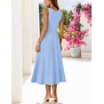 thumbnail image 2 of Merokeety Womens Summer Dresses Pleated Square Neck Cocktail Work Midi Dress Blue m, 2 of 4