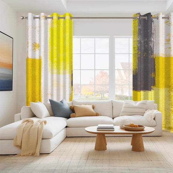 Yellow Abstract Blackout Window Curtains for Living Room,Thermal Insulated Curtains,52x84 Inch,Set of 2
