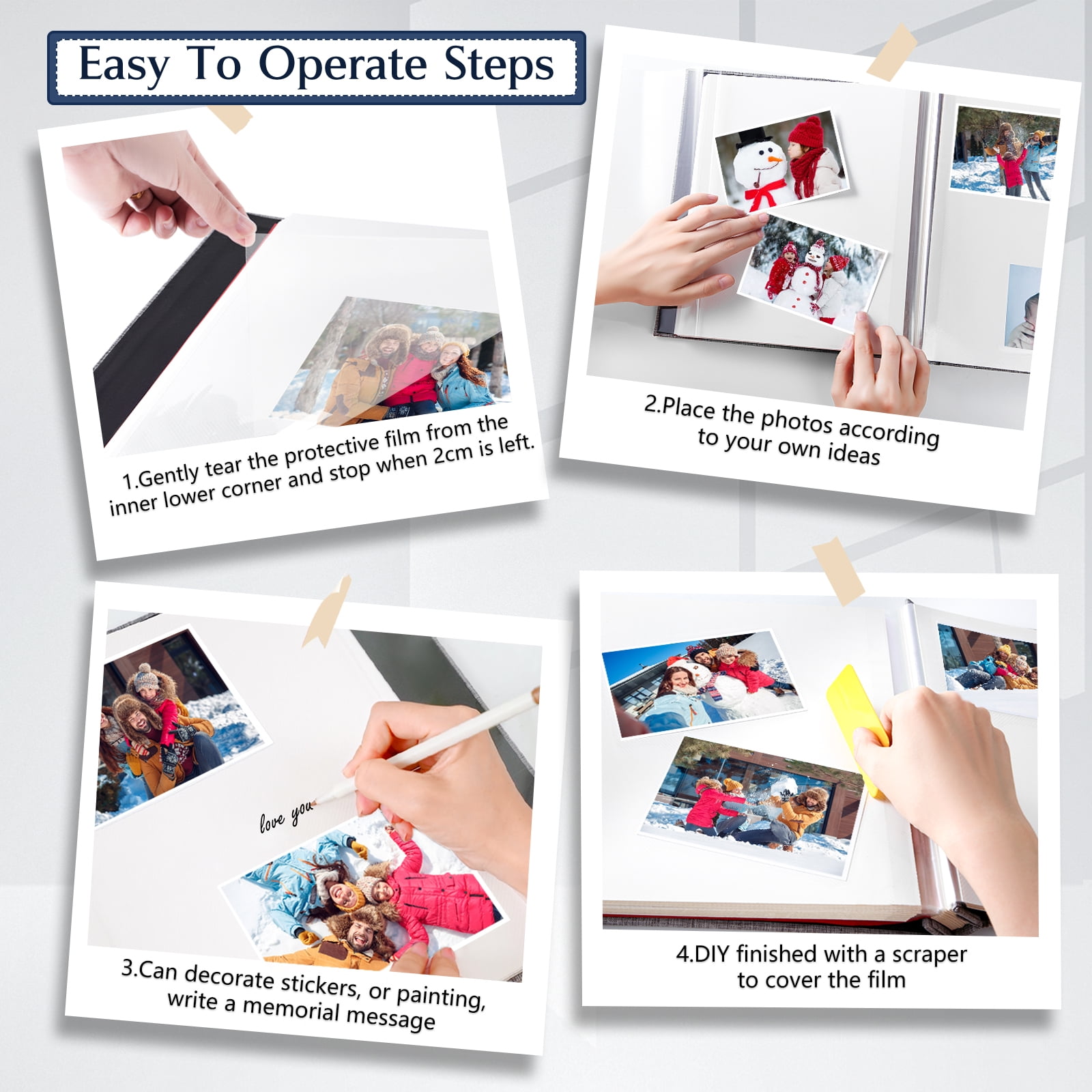 cherished memories 60 Pages Large photo album with self adhesive pages - perfect for photo paper 4x6 5x7 8x10, sticker book, and scrapbook supplies - stylish binder to preserve your moments