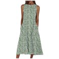 thumbnail image 2 of LoyisViDion Womens Plus Size Dresses Clearance Women Summer Print Beach Holiday Dress Round Neck Big Swing Pocket Maxi Dress Green 4(S), 2 of 3