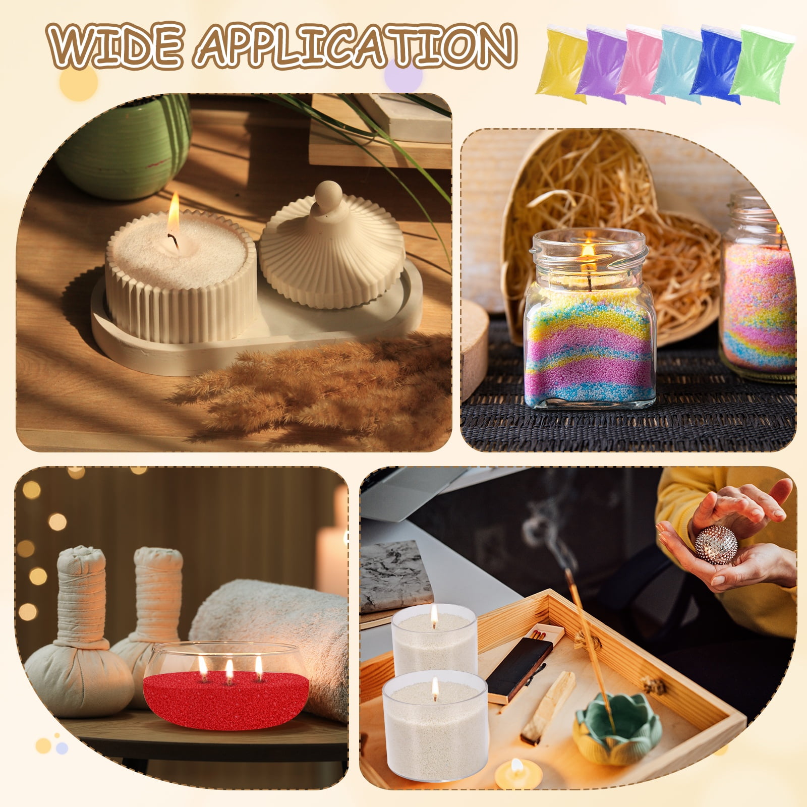 Pearled Sand Candles with 50 Pcs Wicks 21Oz / 600g Candle Beads Refillable Powder Sand Wax Making Kit for Thanksgiving Christmas Wedding Party DIY Home Crafts, Black