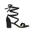 thumbnail image 3 of BLISSFUL STEP Women's Open Toe Lace up Sandals Mid Block Heels Sandals Black 5, 3 of 8