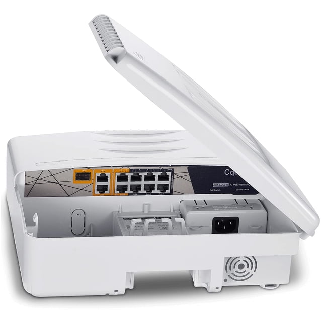 Conmutador PoE exterior Cqenpr con 8 puertos PoE+enlace ascendente 2G+1 ranura SFP