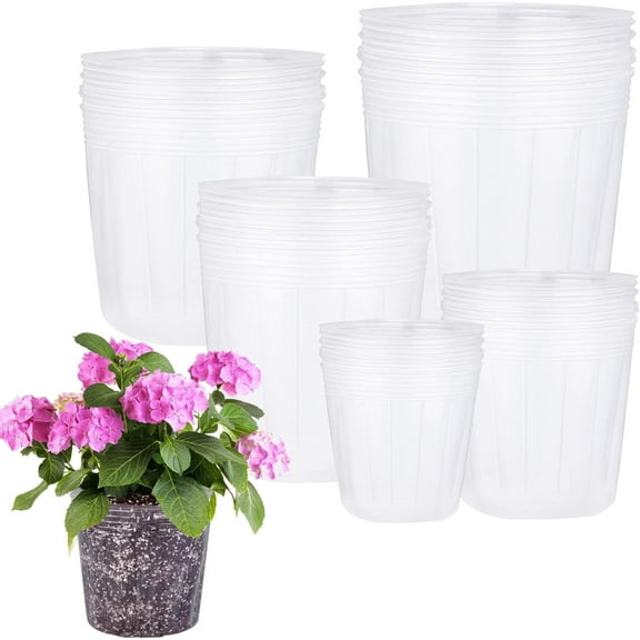 Bexikou 30 Pack Plants Nursery Pot,Soft Clear Plastic Planter,5 Sizes Seed Starting Pots Flower Plant Pots with Drainage Hole Plant Container for Seedlings Succulent Vegetable