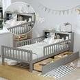 thumbnail image 3 of Twin Bed Frame for Kids, SHINPT Twin Size Bed Frame with Headboard Storage Rack, Storage Bed Frame with Two Under-Bed Drawers, Bed for Kids with three-Side Guardrails, White, Pink, Gray, Walnut, 3 of 9